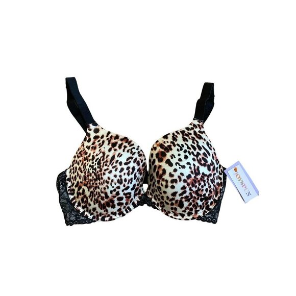 Leopard Plus Size Plunge Push Up Bra 46DDD=46F - Picture 3 of 6